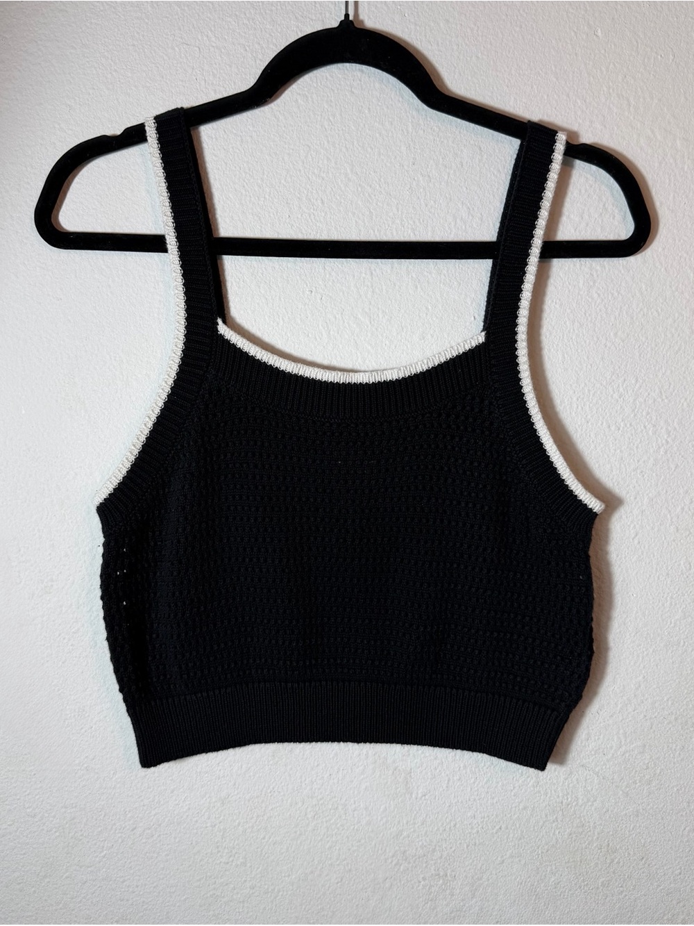 Cotton On Black Cropped Knit Tank with White Trim